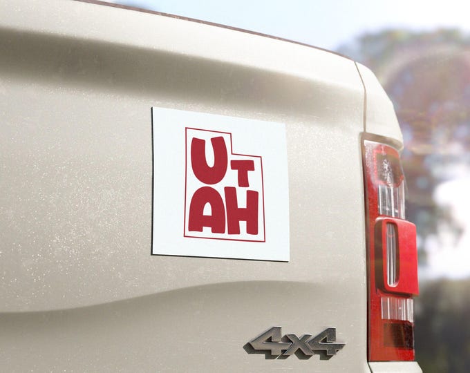 Utah State Outline Red Lettering Car Magnet
