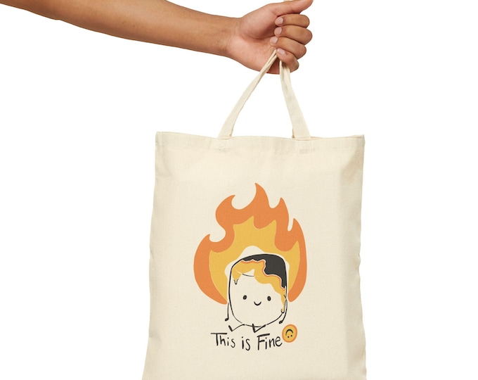 This Is Fine Marshmallow Flames Tote Bag | Canvas Book Market Grocery Tote