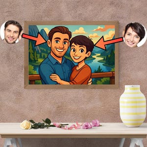 Cartoon couple illustration, Custom Cartoon Couple Portrait in nature – Personalized AI Drawing from Photo – Cute Digital Gift for Couples