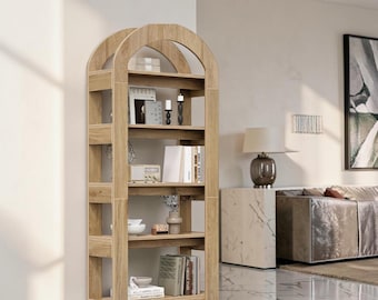 5 Tier Bookshelf Arch Shaped Tall Wooden Bookcase Modern Display Storage Shelf