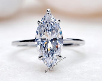 2.5 CT Marquise Cut Moissanite Ring With Hidden Halo Set And Six Prong Setting Anniversary Gift For Women, Solitaire Handmade Wedding Ring