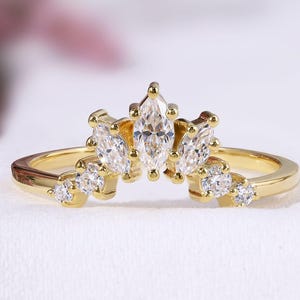 Anillo de boda curvo con diamantes cultivados en laboratorio, alianza apilable a juego con talla marquesa para anillo de compromiso, joyería fina de media eternidad para mujer.