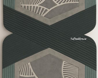 Handgetuft tapijt van Nieuw-Zeelandse wol | Geometrisch tapijt voor moderne kunst