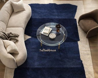 Hand-Tufted Wool Rug – Abstract Navy Minimalist Rug, Modern Home Decor