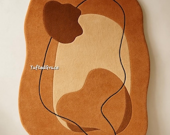 Alfombra de lana neozelandesa tejida a mano / Alfombra de arte abstracto terroso