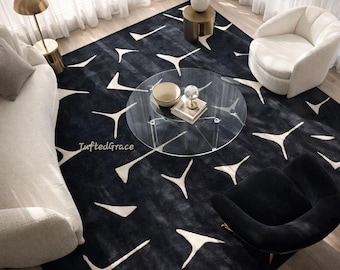 Hand-Tufted Wool Rug | Black & Cream Abstract Area Rug