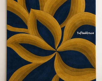 Hand-Tufted New Zealand Wool Rug | Navy & Gold Floral Design
