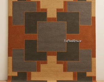 Tapete de lã tufado à mão | Design geométrico moderno, tons terrosos