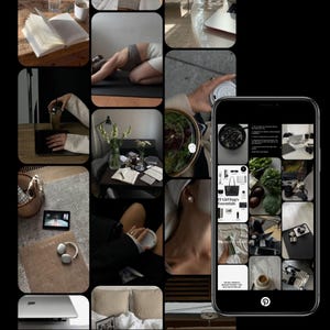 Op de afbeelding: Een collage van lifestyle-afbeeldingen in een neutraal kleurenpalet. De afbeeldingen bevatten een persoon die yoga doet, een telefoon met een lijst, een laptop, een boek, een kopje koffie en andere objecten.