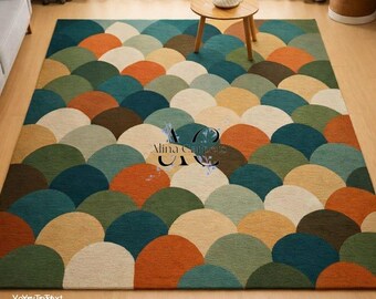 Colorful Geometric Hand Tufted Wool Area Rug Modern Abstract Living Room Decor
