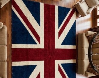Hand Tufted Union Jack Wool Rug British Flag Area Rug Modern Luxury Home Decor Statement