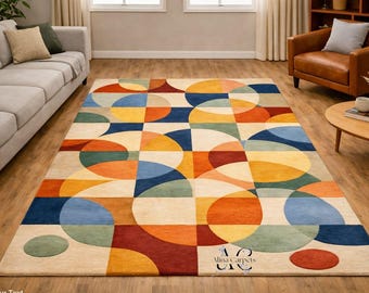 Handmade Hand Tufted Wool Geometric Area Rug Modern Living Room Decor Carpet Luxury Gift