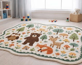 Bos kinderkamertapijt Kinderspeelkamertapijt Bosdier babykamer handgetuft wollen vloerkleed
