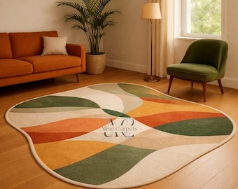 Modern Abstract Hand Tufted Wool Rug Irregular Shape Designer Living Room Carpet