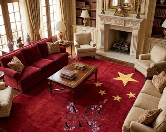 China Flag Rug Handmade Hand Tufted Wool Area Carpet Custom Size Luxury Home Decor Statement