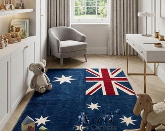 Handmade Hand Tufted Australian Flag Wool Area Rug Kids Nursery living room Decor Gift Carpet