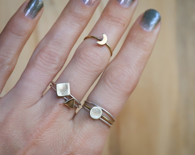 Dainty Stacking Ring Geometric Ring Brass Ring Minimalist Ring Silver Stacked Rings Moon Ring Stackable Rings Silver Ring