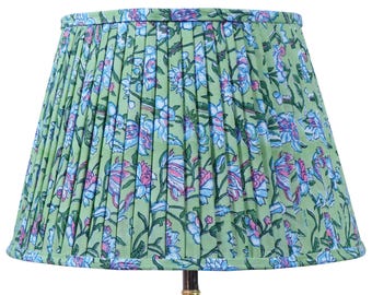 Handmade Green Cotton Lampshade: Pleated Bohemian Lighting