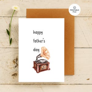 Carte de fête des pères de fils ou fille - carte Gramophone imprimable pour papa - voeux en téléchargement numérique