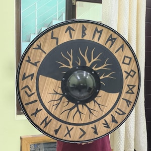 Viking Shield: Medieval Wooden Battle Shield - 24 Inch Yellow & Black