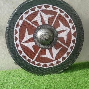 Handmade Wooden Viking Shield: 24&quot; Medieval Armor, Wall Decor