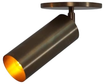 Nowoczesny mosiężny reflektor cylindryczny | Przemysłowa, regulowana lampa sufitowa