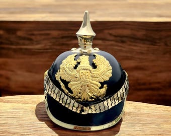Brass & Leather Prussian Pickelhaube Helmet: Handcrafted German Imperial Style
