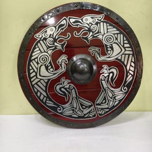 Handmade Viking Shield: 24&quot; Medieval Wooden Wall Decor