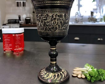 Embossed Brass Wine Goblets: Medieval Gothic Chalice, Pack of 2