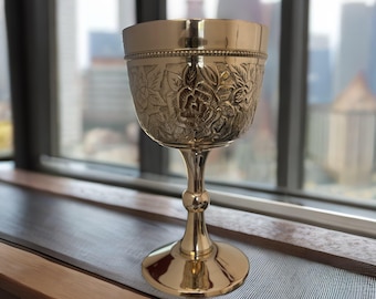Solid Brass Royal Wine Goblets: Vintage Medieval Chalice, Set of 2
