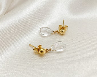 Clear Quartz Stud Earrings 14k Gold Filled or Sterling Silver Quartz Crystal Natural Gemstone Dangle Stud Earrings