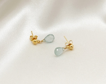 Aquamarine Dangle Stud Earrings 14k Gold Filled or Sterling Silver March Birthstone Natural Gemstone Dangle Stud Earrings