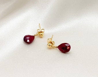 Ruby Stud Earrings 14k Gold Filled July Birthstone Natural Gemstone Dangle Stud Earrings