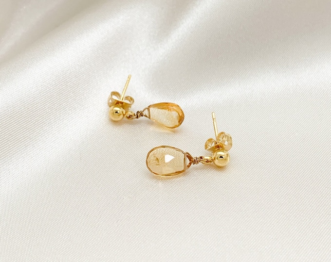 Citrine Stud Earrings 14k Gold Filled November Birthstone Natural Gemstone Dangle Stud Earrings