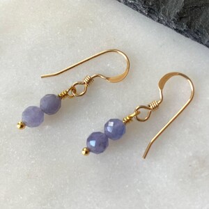 Tanzanite Two Stone Stack Earrings – Dainty Gemstone Drops in 14k Gold Filled or Sterling Silver