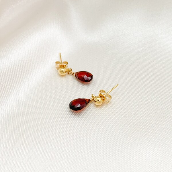 Garnet Stud Earrings 14k Gold Filled January Birthstone Natural Gemstone Dangle Stud Earrings