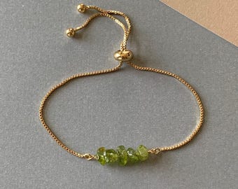 Peridot Beaded Bracelet – August Birthstone Jewelry – Genuine Adjustable Gemstone Bracelet Gift