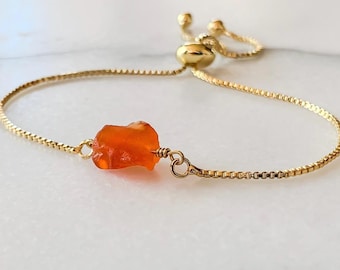 Carnelian Beaded Bracelet – Raw Orange Agate Gemstone Adjustable Summer Jewelry
