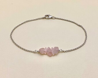 ROSE QUARTZ Bead Bracelet, October Birthstone Bracelet, Rose Quartz Bracelet, Tennis Bracelet, Stacking Bracelet