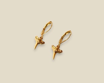 Shark Tooth Earrings Lever-Back Earrings With Vermeil Shark Tooth Charms