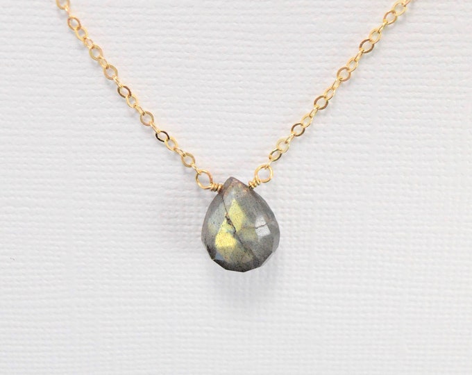 Labradorite Necklace, Blue Flash Labradorite, Labradorite necklace, Labradorite Gold Necklace, Delicate Labradorite Teardrop Necklace