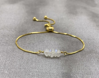 Gemstone Bead Bracelet, MOONSTONE Genuine Gemstone Adjustable Bracelet