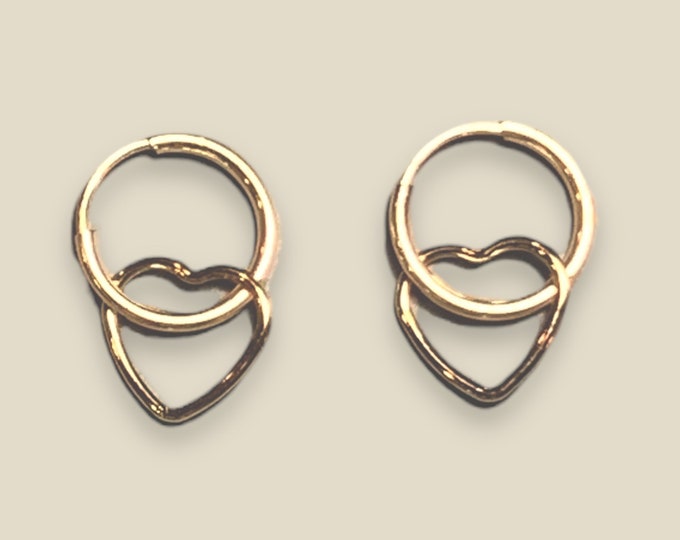 10mm Endless Hoops with Floating Hearts, 1.25mm thick, 14K Gold Filled Endless Hoops