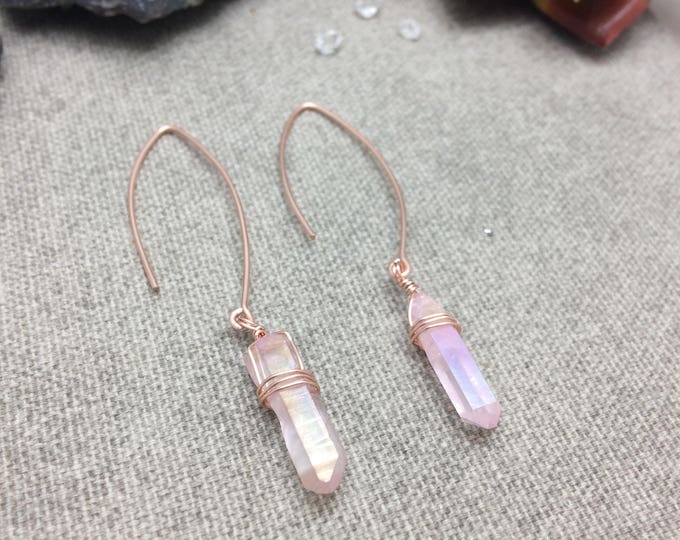 Rainbow Quartz Marquis Hoop Earrings in Gold, Silver, or Rose Gold