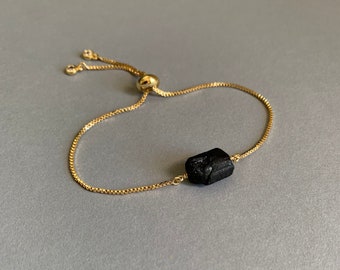 RAW BLACK TOURMALINE  Bracelet, Adjustable Bracelet, Crystal, Gold, Silver, or Rose Gold Adjustable Bracelet