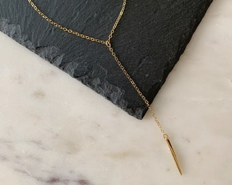 Spike Y Necklace, Vermeil Spike on 14k Filled Lariat Necklace, Modern Minimal Jewelry, Simple Layering Necklace