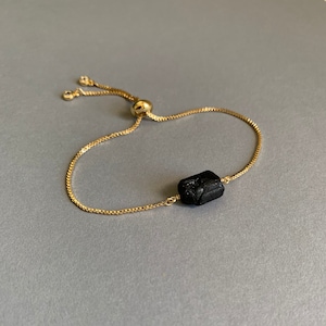 RAW BLACK TOURMALINE  Bracelet, Adjustable Bracelet, Crystal, Gold, Silver, or Rose Gold Adjustable Bracelet