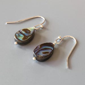 Green Abalone Teardrop Earrings – Seashell Dangle Jewelry – Handmade Ocean Inspired Gift