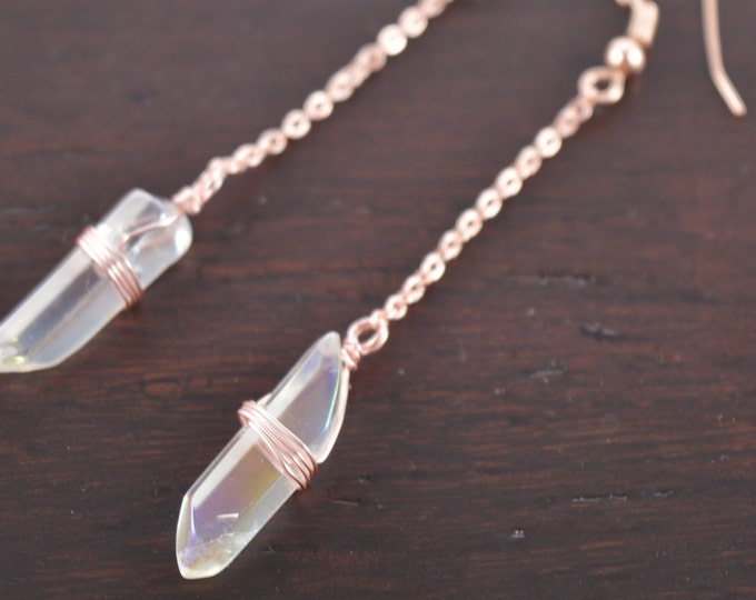 Angel Aura Quartz Crystal Point Earrings, Rose Gold Earrings, Clear Quartz Earrings, Rose Gold, Rose Gold Jewelry