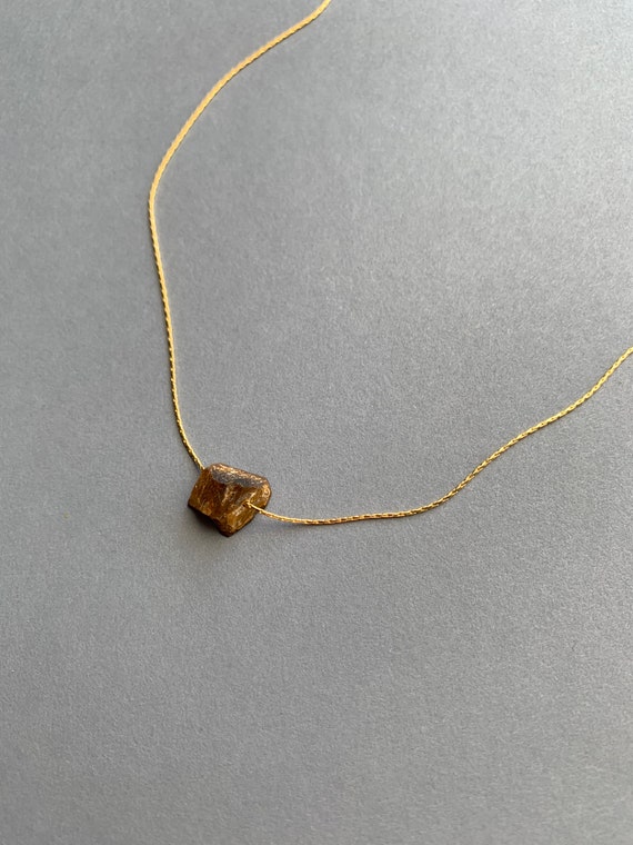 Raw Tiger’s Eye Necklace – Beading Chain Gemstone Pendant in 14k Gold Filled or Sterling Silver